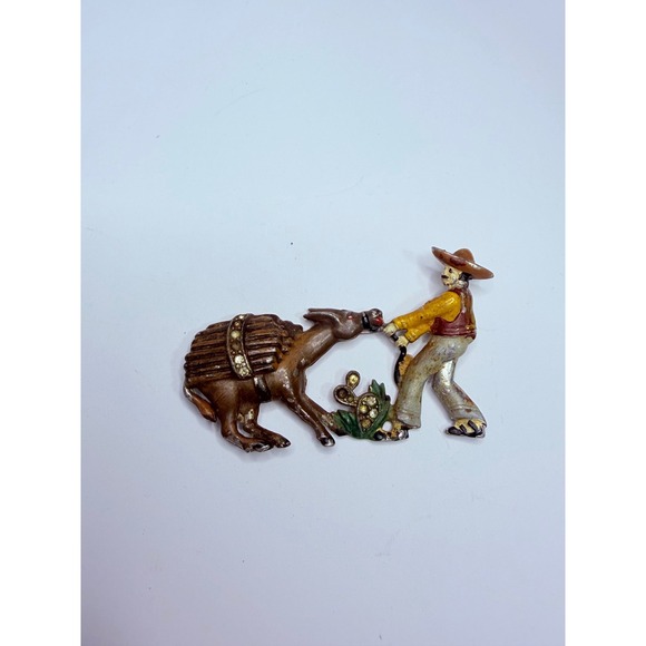 Jewelry - Vintage 1940s Bauman-Massa Enamel Rhinestone Stubborn Donkey Mexican Pin Brooch